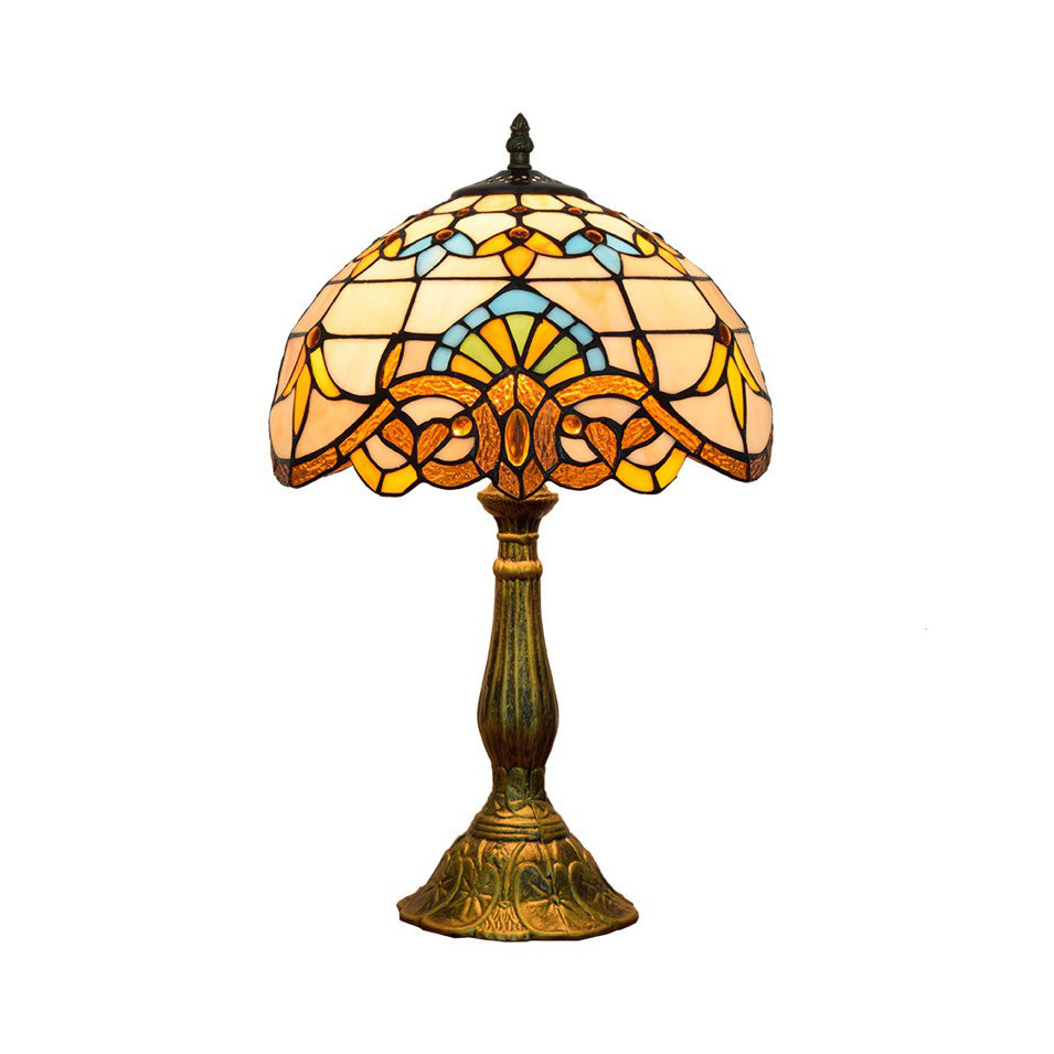 Victorian Tiffany Desk Light Domed Shade 1 Head Stained Glass Reading Light in Gold/Brown for Bedroom Clearhalo 'Lamps' 'Table Lamps' Lighting' 51815