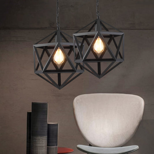 14"/18" Dia Geometric Metal Pendant Lighting Fixture Industrial 1 Bulb Dining Room Ceiling Light in Black/Rust Clearhalo 'Art Deco Pendants' 'Black' 'Cast Iron' 'Ceiling Lights' 'Ceramic' 'Crystal' 'Industrial Pendants' 'Industrial' 'Metal' 'Middle Century Pendants' 'Pendant Lights' 'Pendants' 'Rustic Pendants' 'Tiffany' Lighting' 5184