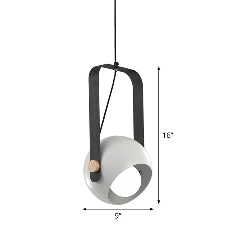 Iron Dome Pendant Lighting Modernist 1 Light White Finish Ceiling Hang Fixture with Rectangle Handle Clearhalo 'Ceiling Lights' 'Modern Pendants' 'Modern' 'Pendant Lights' 'Pendants' Lighting' 518770