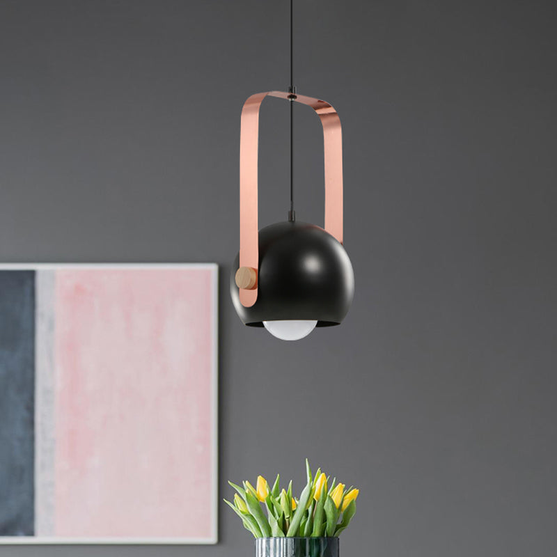 Black Dome Ceiling Pendant Light Modern Nordic Style 1 Head Metal Hanging Lamp Kit with Pink Handle Black Clearhalo 'Ceiling Lights' 'Modern Pendants' 'Modern' 'Pendant Lights' 'Pendants' Lighting' 518771