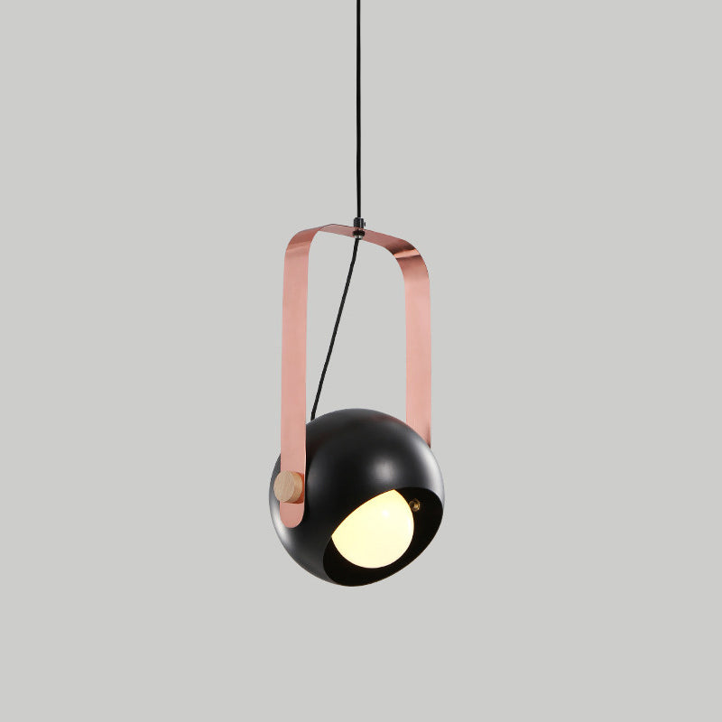 Black Dome Ceiling Pendant Light Modern Nordic Style 1 Head Metal Hanging Lamp Kit with Pink Handle Clearhalo 'Ceiling Lights' 'Modern Pendants' 'Modern' 'Pendant Lights' 'Pendants' Lighting' 518774