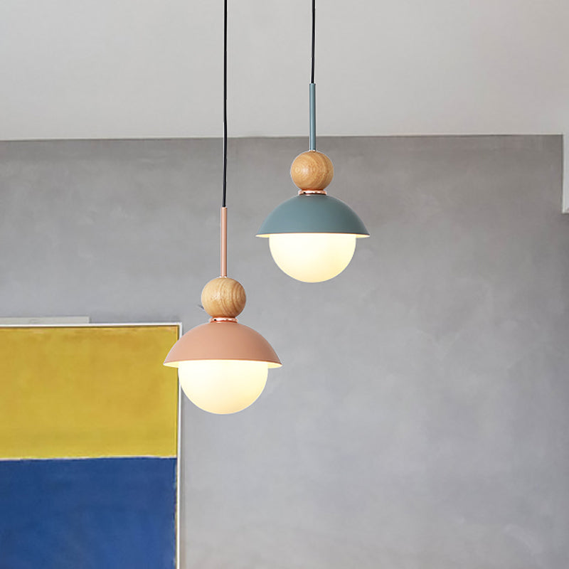 Sunny Doll Shape Hanging Light Macaron Metallic 1 Bulb Dining Room Suspension Lamp in Pink/Light Blue Pink Clearhalo 'Ceiling Lights' 'Modern Pendants' 'Modern' 'Pendant Lights' 'Pendants' Lighting' 518781