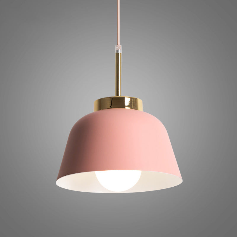 1-Light Dining Room Pendant Macaron Style Pink Finish Hanging Ceiling Lamp with Bowl Iron Shade Clearhalo 'Ceiling Lights' 'Modern Pendants' 'Modern' 'Pendant Lights' 'Pendants' Lighting' 518788