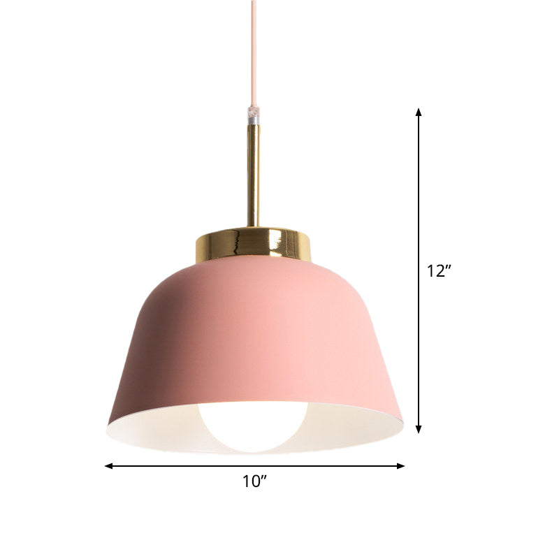 1-Light Dining Room Pendant Macaron Style Pink Finish Hanging Ceiling Lamp with Bowl Iron Shade Clearhalo 'Ceiling Lights' 'Modern Pendants' 'Modern' 'Pendant Lights' 'Pendants' Lighting' 518789