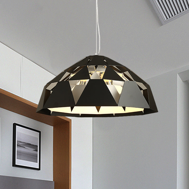 Contemporary 3 Heads Hanging Chandelier with Metal Shade Black Finish Diamond Suspended Pendant Lamp Black Clearhalo 'Ceiling Lights' 'Chandeliers' 'Modern Chandeliers' 'Modern' Lighting' 518790