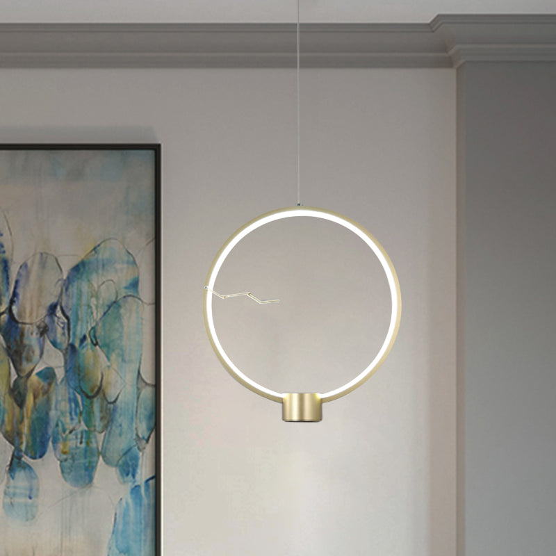 Ring Metal Hanging Pendant Light Minimalist LED Gold Ceiling Lamp Fixture in White/Warm Light Gold Clearhalo 'Ceiling Lights' 'Modern Pendants' 'Modern' 'Pendant Lights' 'Pendants' Lighting' 518804