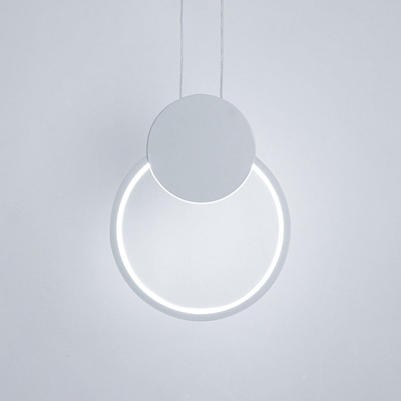 Round Suspension Light Modernism Acrylic White/Black LED Hanging Lamp Fixture for Bedside, White/Warm Light Clearhalo 'Ceiling Lights' 'Modern Pendants' 'Modern' 'Pendant Lights' 'Pendants' Lighting' 518812