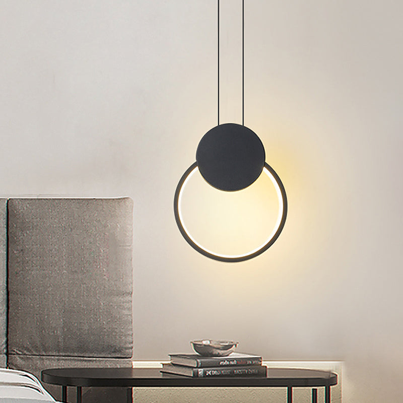 Round Suspension Light Modernism Acrylic White/Black LED Hanging Lamp Fixture for Bedside, White/Warm Light Clearhalo 'Ceiling Lights' 'Modern Pendants' 'Modern' 'Pendant Lights' 'Pendants' Lighting' 518815