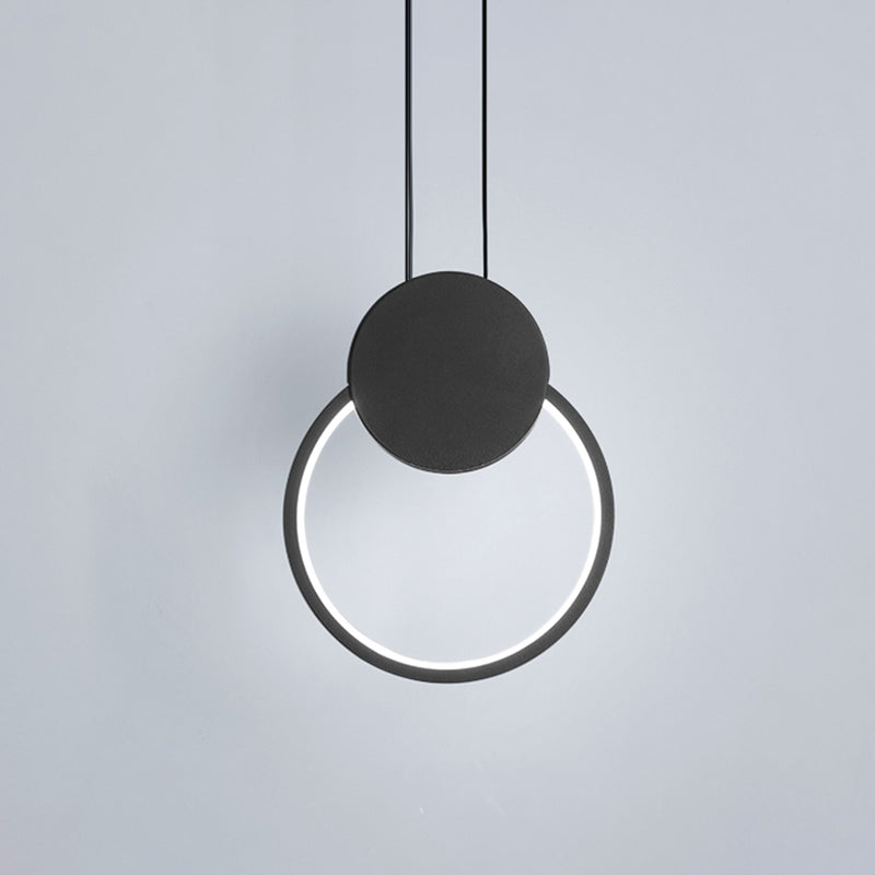 Round Suspension Light Modernism Acrylic White/Black LED Hanging Lamp Fixture for Bedside, White/Warm Light Clearhalo 'Ceiling Lights' 'Modern Pendants' 'Modern' 'Pendant Lights' 'Pendants' Lighting' 518817