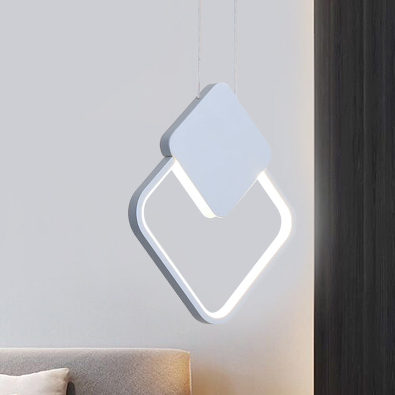 Acrylic Square Pendant Light Fixture Modern LED Hanging Ceiling Lamp in White/Black for Bedside, White/Warm Light Clearhalo 'Ceiling Lights' 'Modern Pendants' 'Modern' 'Pendant Lights' 'Pendants' Lighting' 518819