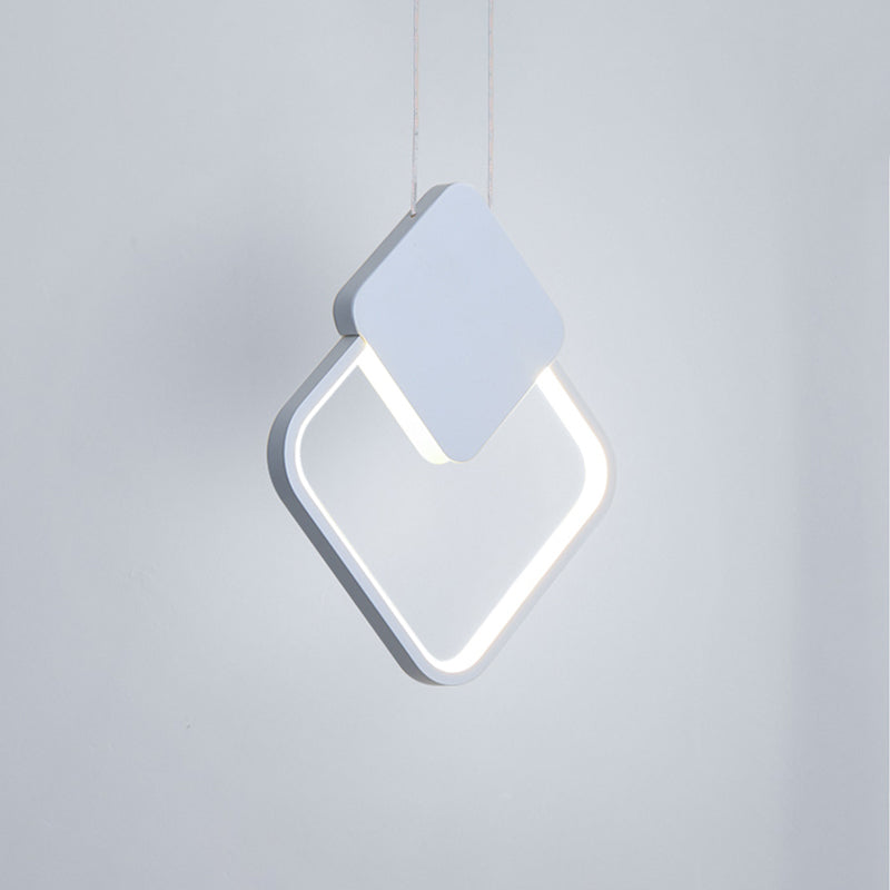 Acrylic Square Pendant Light Fixture Modern LED Hanging Ceiling Lamp in White/Black for Bedside, White/Warm Light Clearhalo 'Ceiling Lights' 'Modern Pendants' 'Modern' 'Pendant Lights' 'Pendants' Lighting' 518821