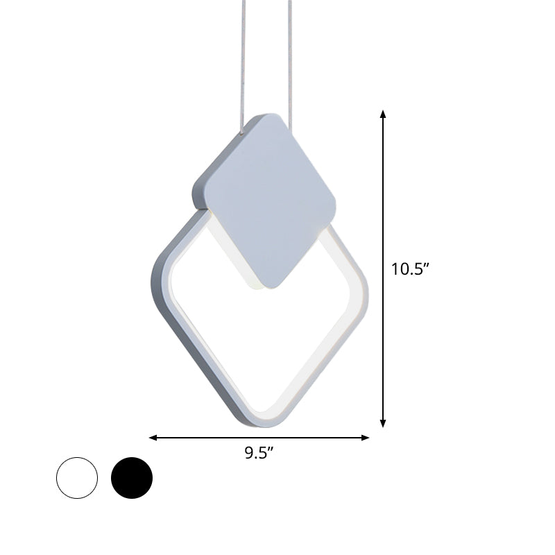 Acrylic Square Pendant Light Fixture Modern LED Hanging Ceiling Lamp in White/Black for Bedside, White/Warm Light Clearhalo 'Ceiling Lights' 'Modern Pendants' 'Modern' 'Pendant Lights' 'Pendants' Lighting' 518822