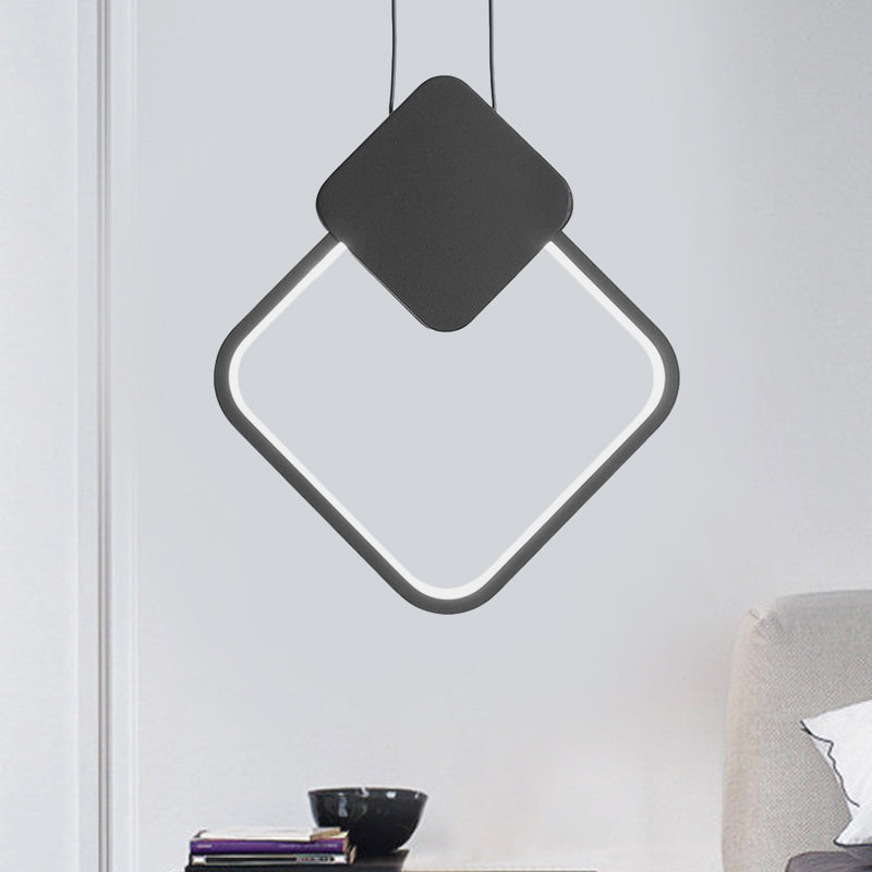 Acrylic Square Pendant Light Fixture Modern LED Hanging Ceiling Lamp in White/Black for Bedside, White/Warm Light Black Clearhalo 'Ceiling Lights' 'Modern Pendants' 'Modern' 'Pendant Lights' 'Pendants' Lighting' 518823