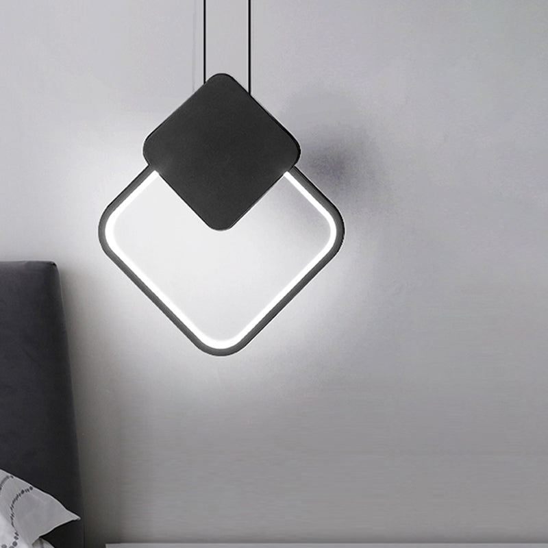 Acrylic Square Pendant Light Fixture Modern LED Hanging Ceiling Lamp in White/Black for Bedside, White/Warm Light Clearhalo 'Ceiling Lights' 'Modern Pendants' 'Modern' 'Pendant Lights' 'Pendants' Lighting' 518824