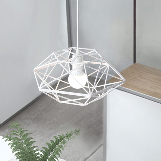 Geometry Cage Dining Room Pendant Iron 1-Bulb Contemporary Down Lighting in White White Clearhalo 'Ceiling Lights' 'Modern Pendants' 'Modern' 'Pendant Lights' 'Pendants' Lighting' 518827