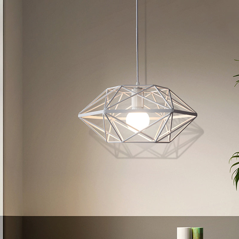 Geometry Cage Dining Room Pendant Iron 1-Bulb Contemporary Down Lighting in White Clearhalo 'Ceiling Lights' 'Modern Pendants' 'Modern' 'Pendant Lights' 'Pendants' Lighting' 518828