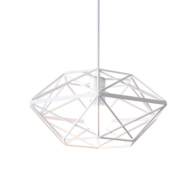 Geometry Cage Dining Room Pendant Iron 1-Bulb Contemporary Down Lighting in White Clearhalo 'Ceiling Lights' 'Modern Pendants' 'Modern' 'Pendant Lights' 'Pendants' Lighting' 518830