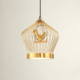 Gold Crown Cage Hanging Lighting Simple 1-Light Metal Ceiling Pendant Lamp with Bird Deco Clearhalo 'Ceiling Lights' 'Modern Pendants' 'Modern' 'Pendant Lights' 'Pendants' Lighting' 518835