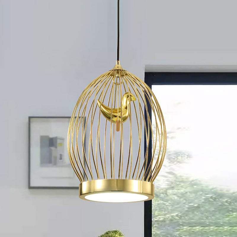 Global Cage Metallic Hanging Light Fixture Modern 1-Head Gold Finish Suspended Pendant Lamp with Bird Deco Clearhalo 'Ceiling Lights' 'Modern Pendants' 'Modern' 'Pendant Lights' 'Pendants' Lighting' 518838