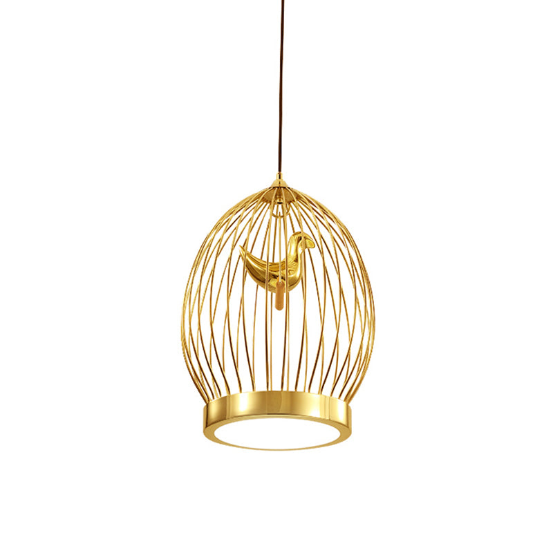 Global Cage Metallic Hanging Light Fixture Modern 1-Head Gold Finish Suspended Pendant Lamp with Bird Deco Clearhalo 'Ceiling Lights' 'Modern Pendants' 'Modern' 'Pendant Lights' 'Pendants' Lighting' 518839