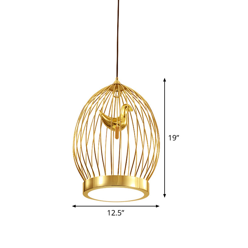 Global Cage Metallic Hanging Light Fixture Modern 1-Head Gold Finish Suspended Pendant Lamp with Bird Deco Clearhalo 'Ceiling Lights' 'Modern Pendants' 'Modern' 'Pendant Lights' 'Pendants' Lighting' 518841