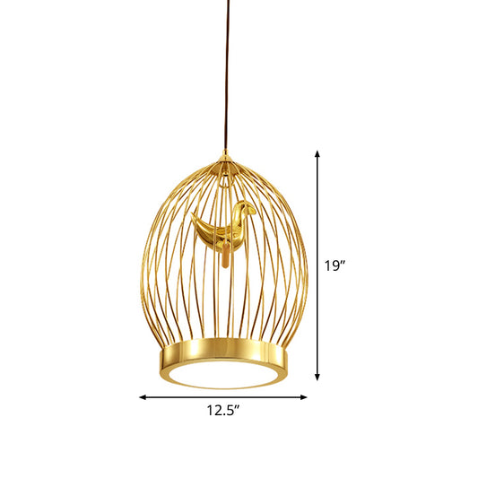 Global Cage Metallic Hanging Light Fixture Modern 1-Head Gold Finish Suspended Pendant Lamp with Bird Deco Clearhalo 'Ceiling Lights' 'Modern Pendants' 'Modern' 'Pendant Lights' 'Pendants' Lighting' 518841