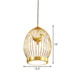 Global Cage Metallic Hanging Light Fixture Modern 1-Head Gold Finish Suspended Pendant Lamp with Bird Deco Clearhalo 'Ceiling Lights' 'Modern Pendants' 'Modern' 'Pendant Lights' 'Pendants' Lighting' 518841