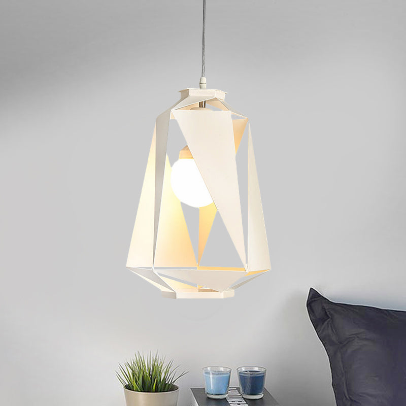 Metal Hollow-Out Diamond Pendant Lamp Modernist 1 Light White Finish Ceiling Hang Fixture Clearhalo 'Ceiling Lights' 'Modern Pendants' 'Modern' 'Pendant Lights' 'Pendants' Lighting' 518848