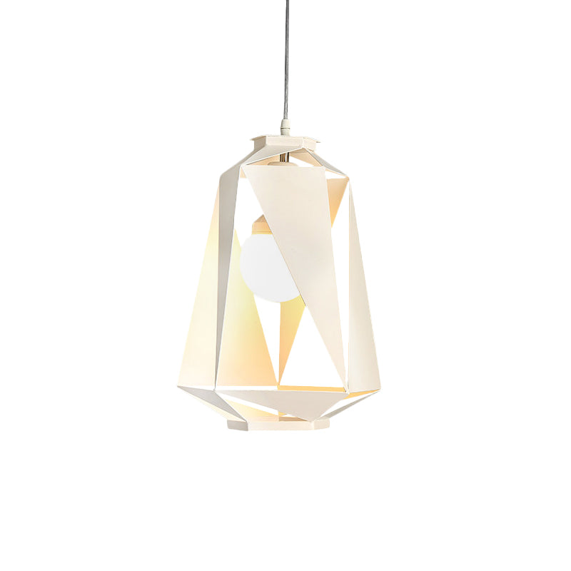 Metal Hollow-Out Diamond Pendant Lamp Modernist 1 Light White Finish Ceiling Hang Fixture Clearhalo 'Ceiling Lights' 'Modern Pendants' 'Modern' 'Pendant Lights' 'Pendants' Lighting' 518849