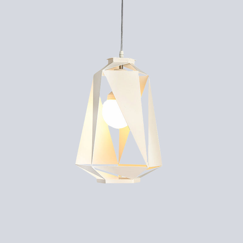 Metal Hollow-Out Diamond Pendant Lamp Modernist 1 Light White Finish Ceiling Hang Fixture Clearhalo 'Ceiling Lights' 'Modern Pendants' 'Modern' 'Pendant Lights' 'Pendants' Lighting' 518850