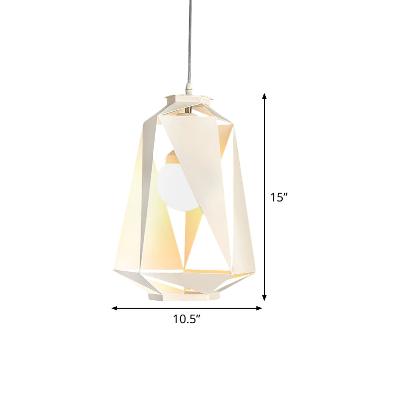 Metal Hollow-Out Diamond Pendant Lamp Modernist 1 Light White Finish Ceiling Hang Fixture Clearhalo 'Ceiling Lights' 'Modern Pendants' 'Modern' 'Pendant Lights' 'Pendants' Lighting' 518851