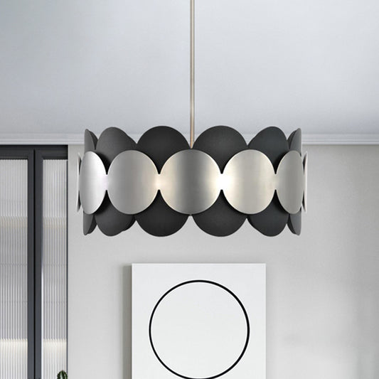 Black Drum Shape Hanging Lighting Modern Nordic 6 Bulbs Metallic Ceiling Chandelier for Bedroom Black Clearhalo 'Ceiling Lights' 'Chandeliers' 'Modern Chandeliers' 'Modern' Lighting' 518852