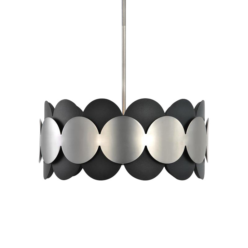 Black Drum Shape Hanging Lighting Modern Nordic 6 Bulbs Metallic Ceiling Chandelier for Bedroom Clearhalo 'Ceiling Lights' 'Chandeliers' 'Modern Chandeliers' 'Modern' Lighting' 518855