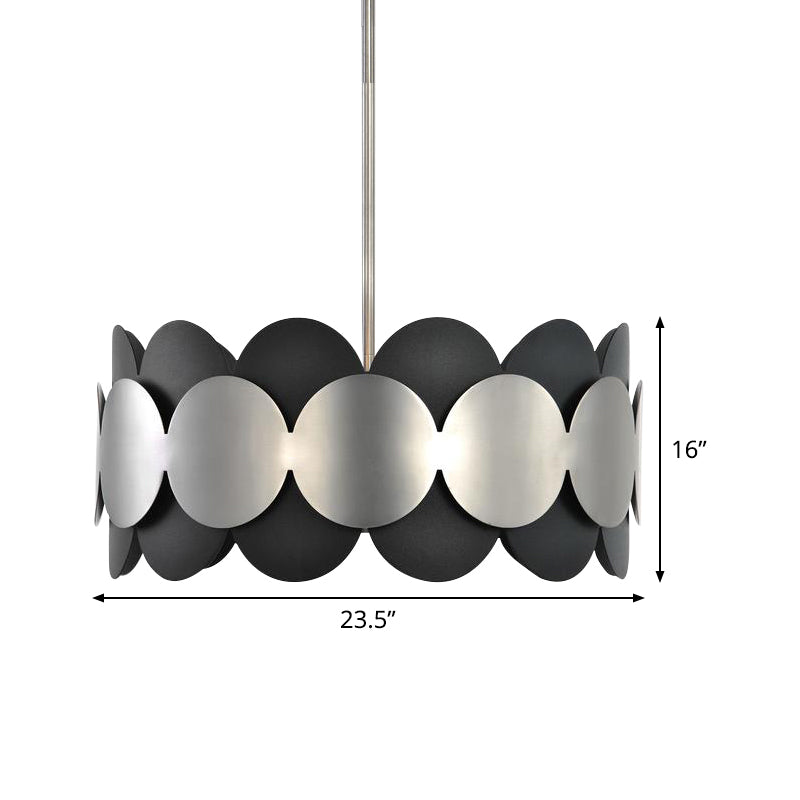 Black Drum Shape Hanging Lighting Modern Nordic 6 Bulbs Metallic Ceiling Chandelier for Bedroom Clearhalo 'Ceiling Lights' 'Chandeliers' 'Modern Chandeliers' 'Modern' Lighting' 518856