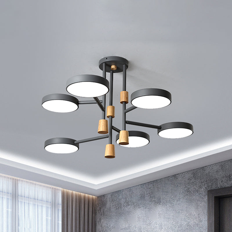 Macaron Round Flushmount Lighting Metallic 6 Heads Living Room Grey/Green/White LED Semi Flush Mount Lamp Grey Clearhalo 'Ceiling Lights' 'Close To Ceiling Lights' 'Close to ceiling' 'Semi-flushmount' Lighting' 518870