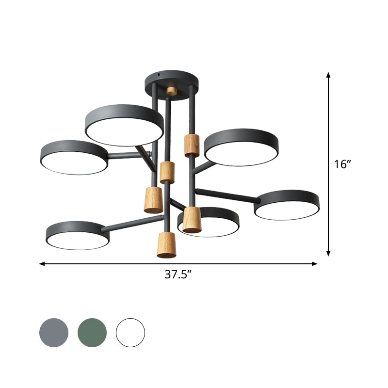 Macaron Round Flushmount Lighting Metallic 6 Heads Living Room Grey/Green/White LED Semi Flush Mount Lamp Clearhalo 'Ceiling Lights' 'Close To Ceiling Lights' 'Close to ceiling' 'Semi-flushmount' Lighting' 518874