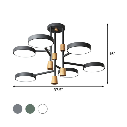 Macaron Round Flushmount Lighting Metallic 6 Heads Living Room Grey/Green/White LED Semi Flush Mount Lamp Clearhalo 'Ceiling Lights' 'Close To Ceiling Lights' 'Close to ceiling' 'Semi-flushmount' Lighting' 518874