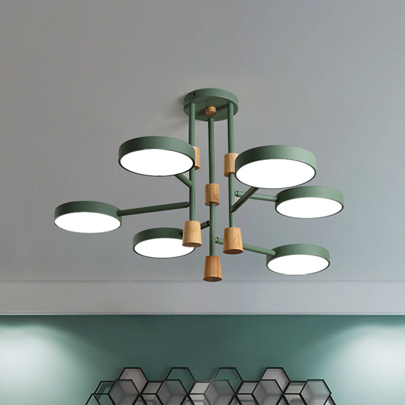 Macaron Round Flushmount Lighting Metallic 6 Heads Living Room Grey/Green/White LED Semi Flush Mount Lamp Clearhalo 'Ceiling Lights' 'Close To Ceiling Lights' 'Close to ceiling' 'Semi-flushmount' Lighting' 518876