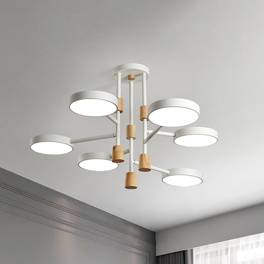 Macaron Round Flushmount Lighting Metallic 6 Heads Living Room Grey/Green/White LED Semi Flush Mount Lamp White Clearhalo 'Ceiling Lights' 'Close To Ceiling Lights' 'Close to ceiling' 'Semi-flushmount' Lighting' 518879