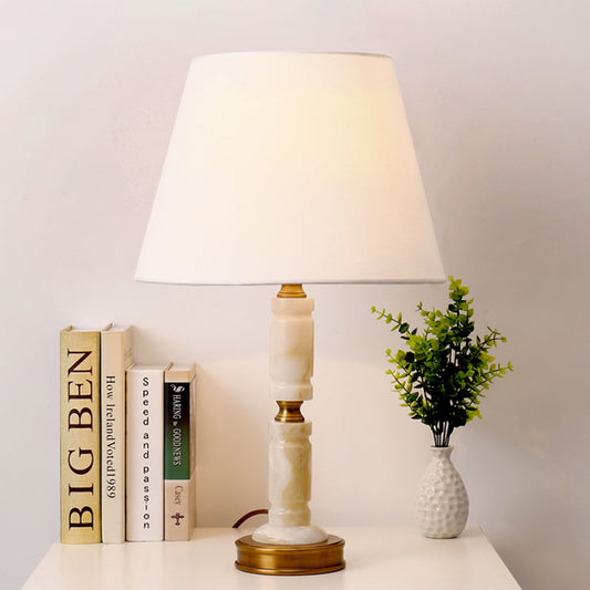Conical Table Lamp Nordic Fabric 1 Head White Task Light with Round Brass Metal Base White Clearhalo 'Lamps' 'Table Lamps' Lighting' 518918