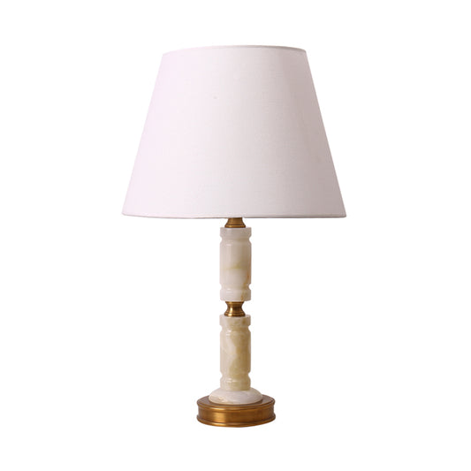 Conical Table Lamp Nordic Fabric 1 Head White Task Light with Round Brass Metal Base Clearhalo 'Lamps' 'Table Lamps' Lighting' 518921