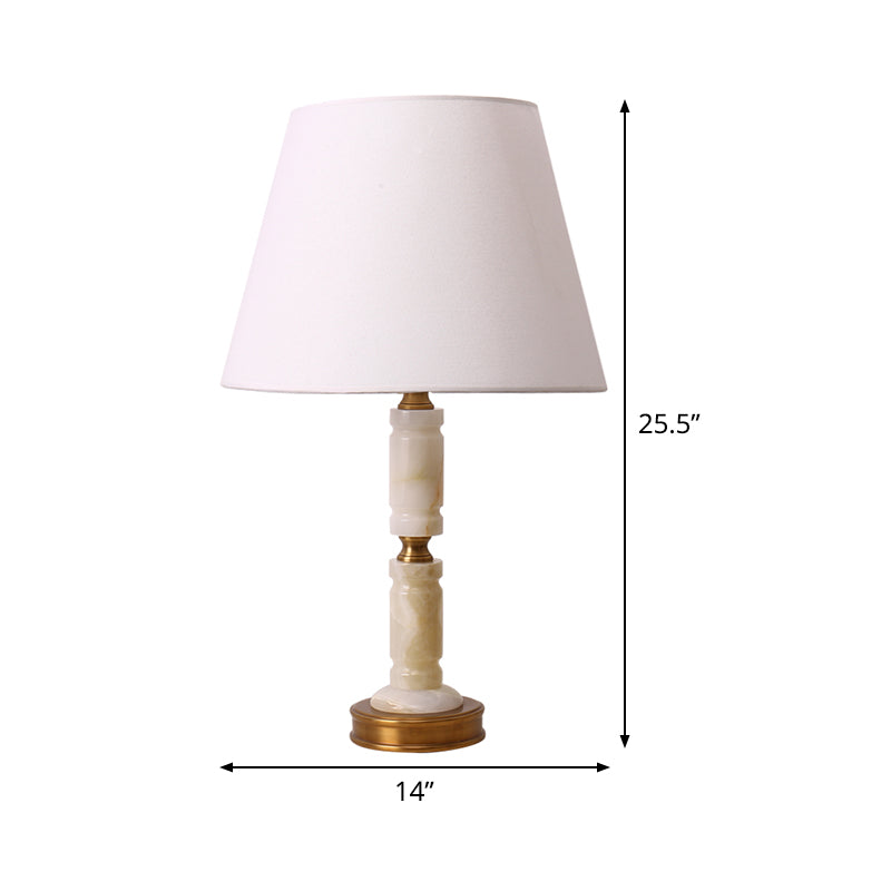 Conical Table Lamp Nordic Fabric 1 Head White Task Light with Round Brass Metal Base Clearhalo 'Lamps' 'Table Lamps' Lighting' 518922