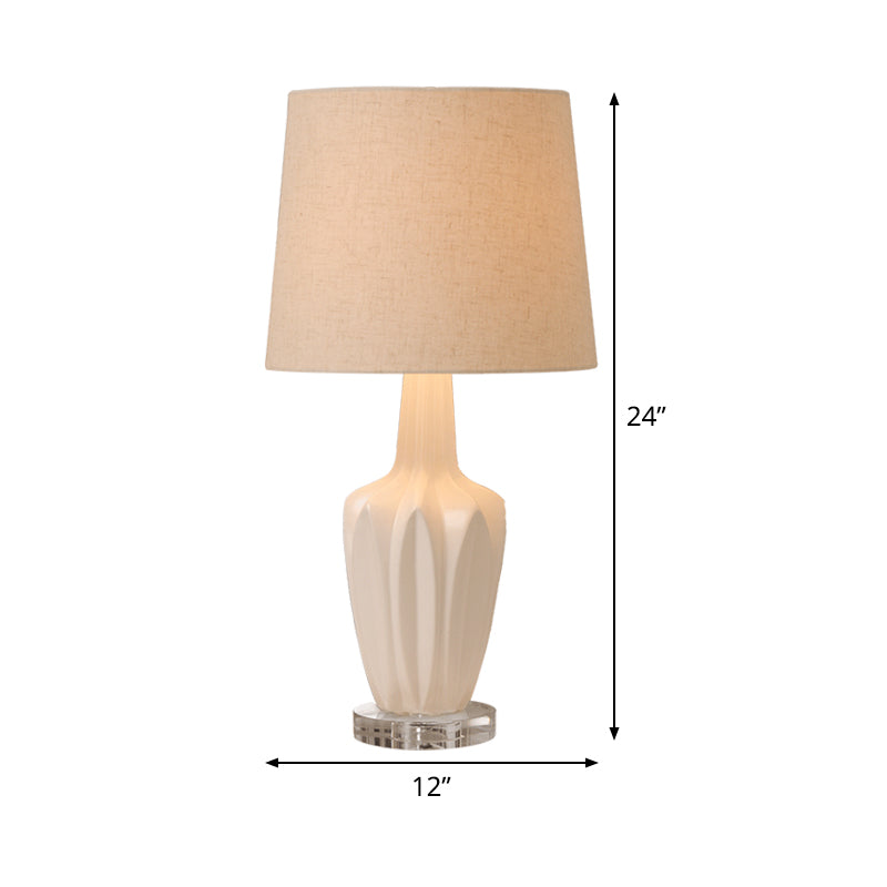 Tapered Drum Nightstand Lamp Contemporary Fabric 1 Bulb Reading Book Light in White Clearhalo 'Lamps' 'Table Lamps' Lighting' 518942