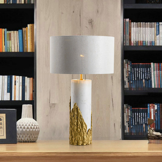 1 Head Bedside Task Lighting Modernism White Night Table Lamp with Cylinder Fabric Shade White Clearhalo 'Lamps' 'Table Lamps' Lighting' 518958