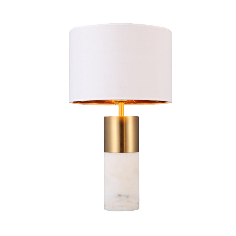 1 Head Cylindrical Desk Lamp Modern Fabric Table Light in White with Marble Base Clearhalo 'Lamps' 'Table Lamps' Lighting' 518965