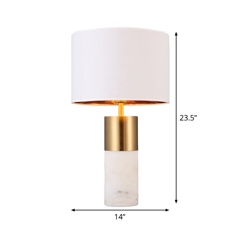 1 Head Cylindrical Desk Lamp Modern Fabric Table Light in White with Marble Base Clearhalo 'Lamps' 'Table Lamps' Lighting' 518967