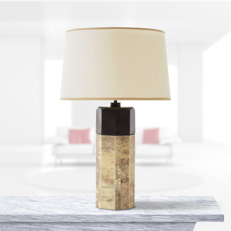 Contemporary Tapered Drum Task Lighting Fabric 1 Head Night Table Lamp in Beige Clearhalo 'Lamps' 'Table Lamps' Lighting' 518984