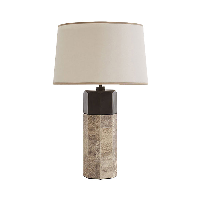 Contemporary Tapered Drum Task Lighting Fabric 1 Head Night Table Lamp in Beige Clearhalo 'Lamps' 'Table Lamps' Lighting' 518985