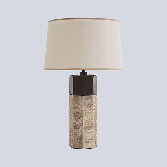 Contemporary Tapered Drum Task Lighting Fabric 1 Head Night Table Lamp in Beige Clearhalo 'Lamps' 'Table Lamps' Lighting' 518986