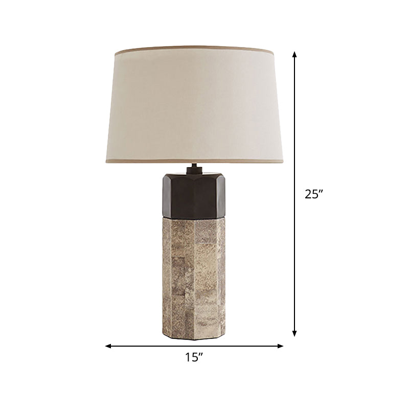 Contemporary Tapered Drum Task Lighting Fabric 1 Head Night Table Lamp in Beige Clearhalo 'Lamps' 'Table Lamps' Lighting' 518987